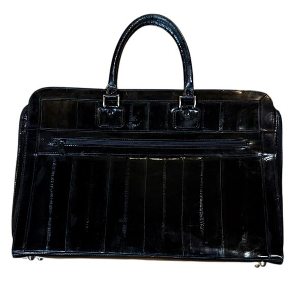 Vintage Black Eel Skin Briefcase High Polish Double Handle Full Zip - Picture 2 of 16